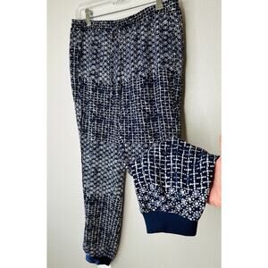 Tavik Womens Navy Ivory Polka Dot Cinch Tie Waist Banded Jogger Pant S